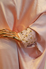 Peach Satin Silk Cord-Set With Diamond Work
