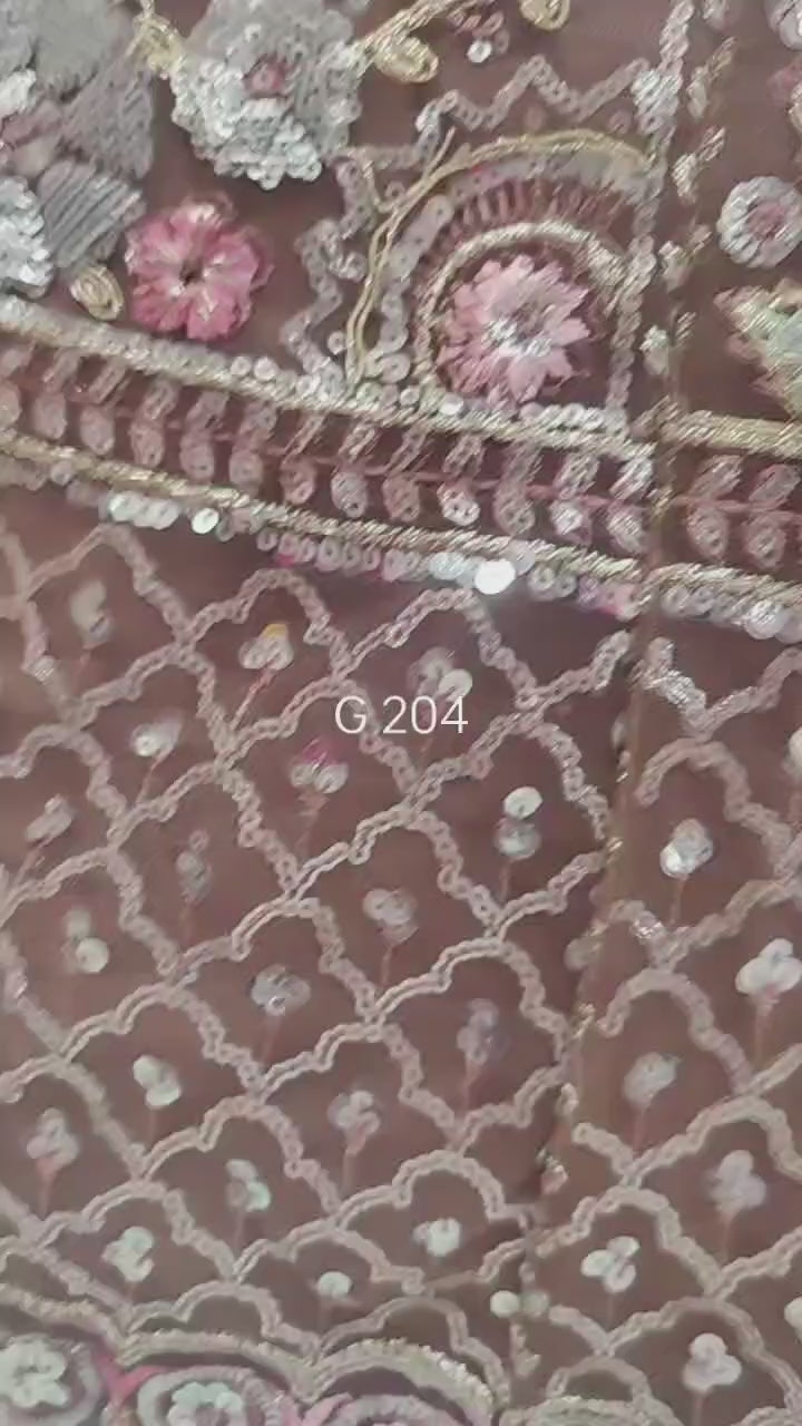 Orange Flower Design Sequence Work with Net Lehenga